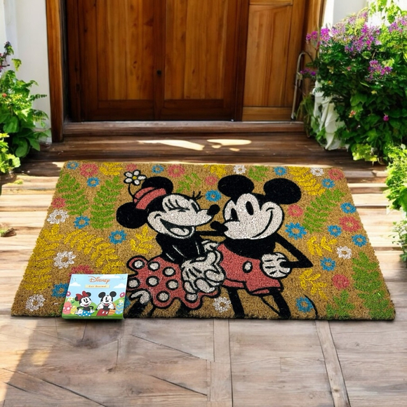 Disney Other - Disney Classic Mickey & Minnie Floral Coir Doormat 18”x 30” Brown Multi-color